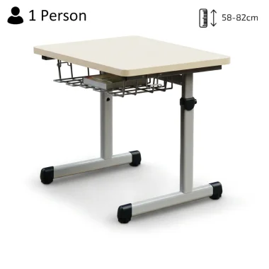 Höhenverstellbarer Schülertisch für eine Person | TÜV-zertifiert EN 1729 - Stufenlos 58-82 cm verstellbar - MDF-Platte 25 mm mit Melaminbeschichtung - ABS-Kantenschutz