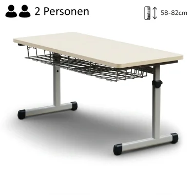 Schüler-Zweiertisch | Höhenverstellbar 58-82 cm - EN 1729 zertifiziert - 130x55 cm Arbeitsfläche - 2 Jahre Garantie